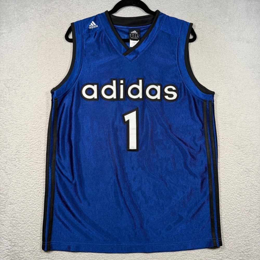 Vintage Y2K Adidas Basketball Jersey Men XL Blue Sleeveless Mesh Stitched
